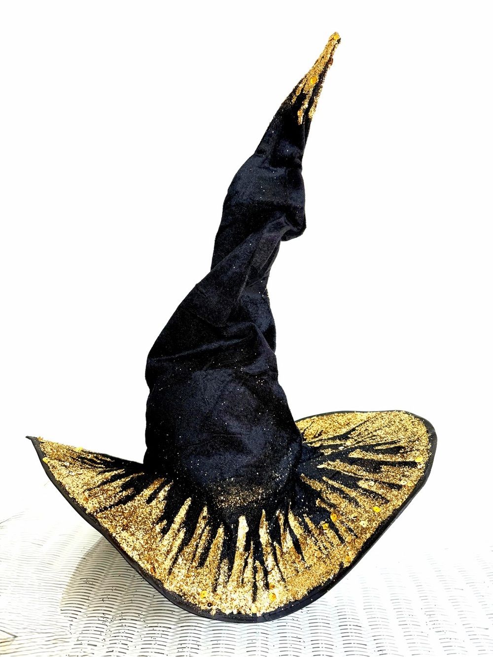 Witch hat Black & Gold oversize velvet with glitter Decorative adult size large